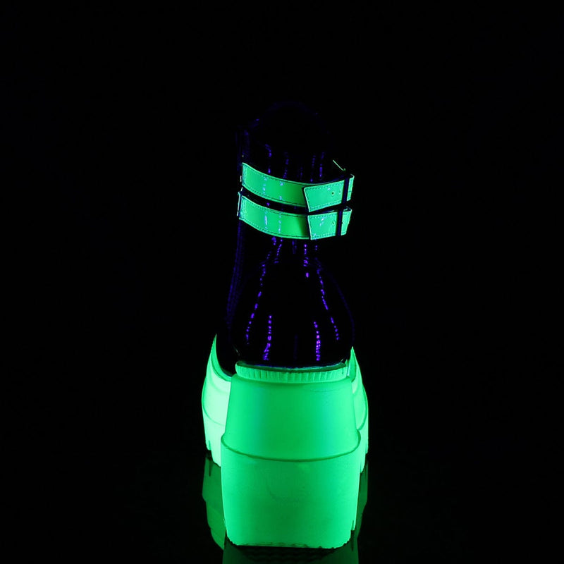 Demonia SHAKER-52 Ankle Boot (Black Patent-UV Neon Green)