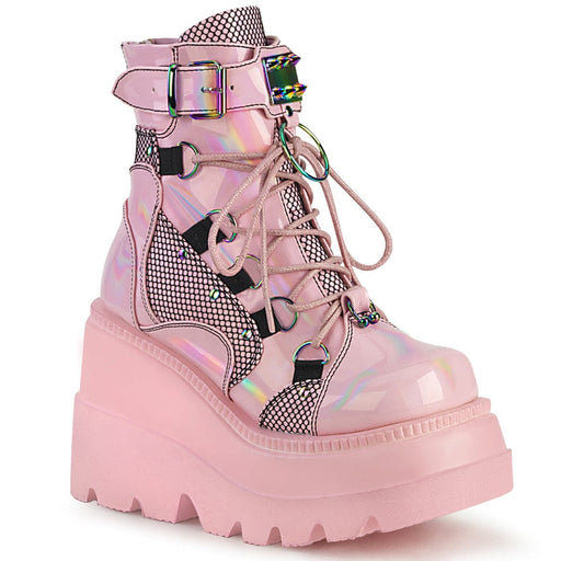 Demonia SHAKER-60 Ankle Boot (Baby Pink Hologram)