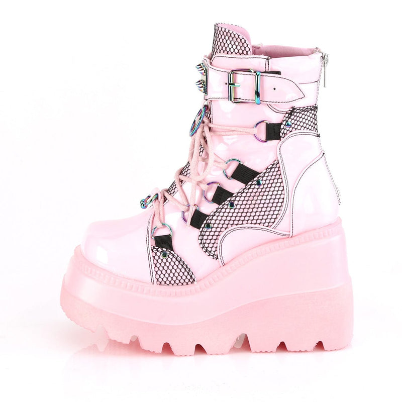 Demonia SHAKER-60 Ankle Boot (Baby Pink Hologram)