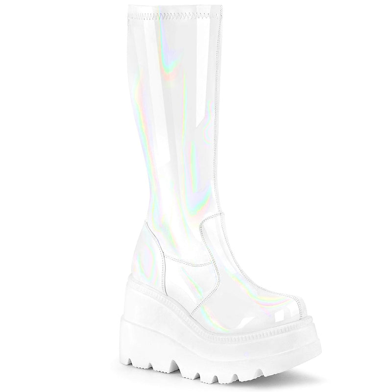 Demonia SHAKER-65 Knee High Boot (White Hologram)