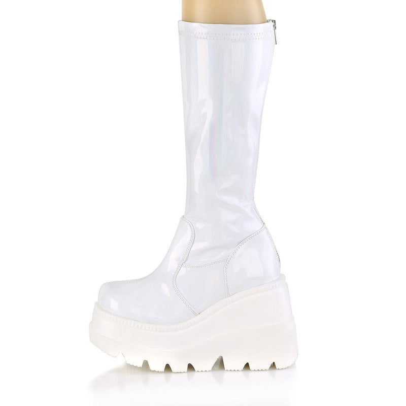 Demonia SHAKER-65 Knee High Boot (White Hologram)