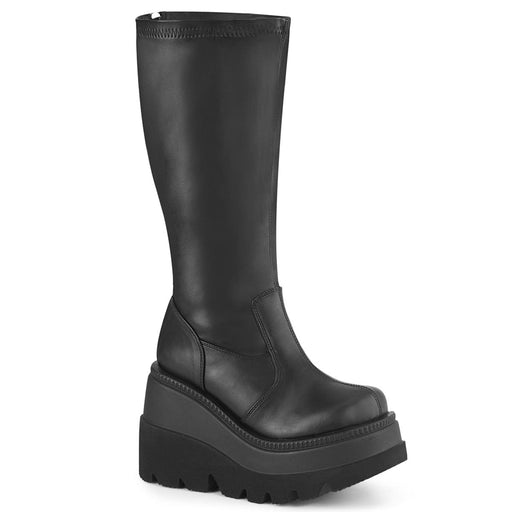 Demonia SHAKER-65WC Knee High Boot (Black Stretch Vegan Leather)