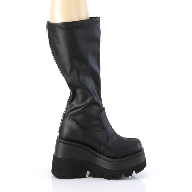 Demonia SHAKER-65WC Knee High Boot (Black Stretch Vegan Leather)