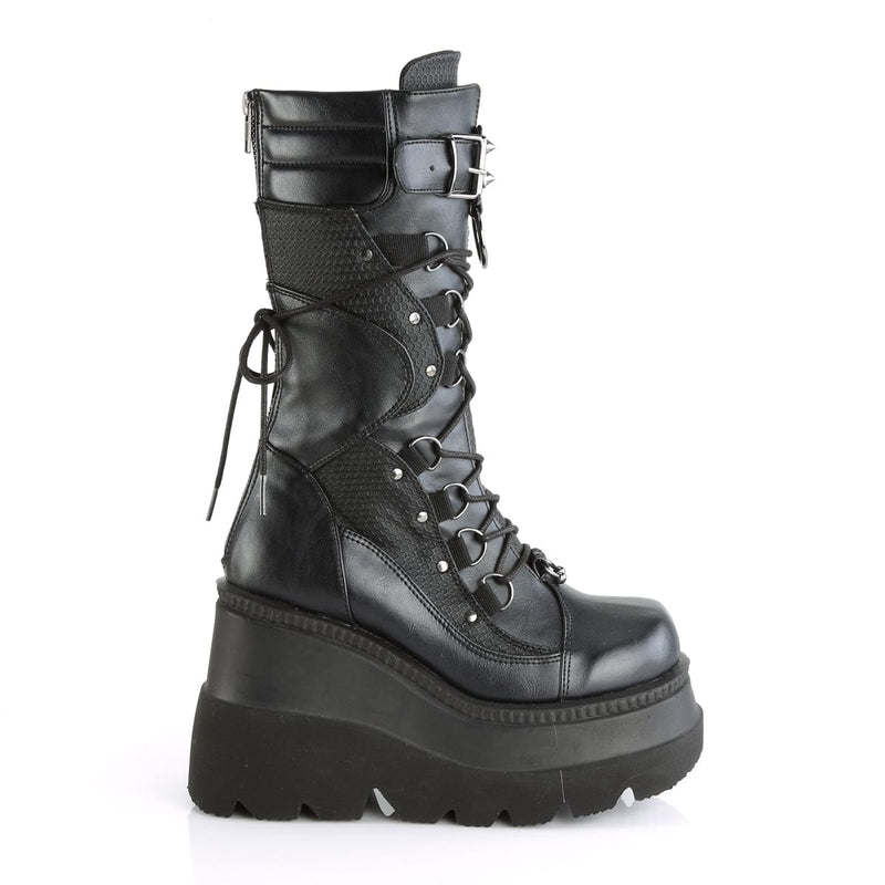 Demonia SHAKER-70 Mid-Calf Boot (Black Vegan Leather)