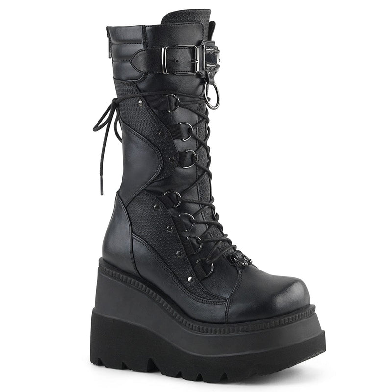 Demonia SHAKER-70 Mid-Calf Boot (Black Vegan Leather)
