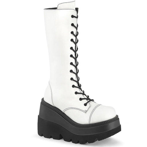 Demonia SHAKER-72 Mid-Calf Boot (White Vegan Leather)