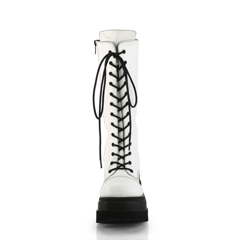 Demonia SHAKER-72 Mid-Calf Boot (White Vegan Leather)