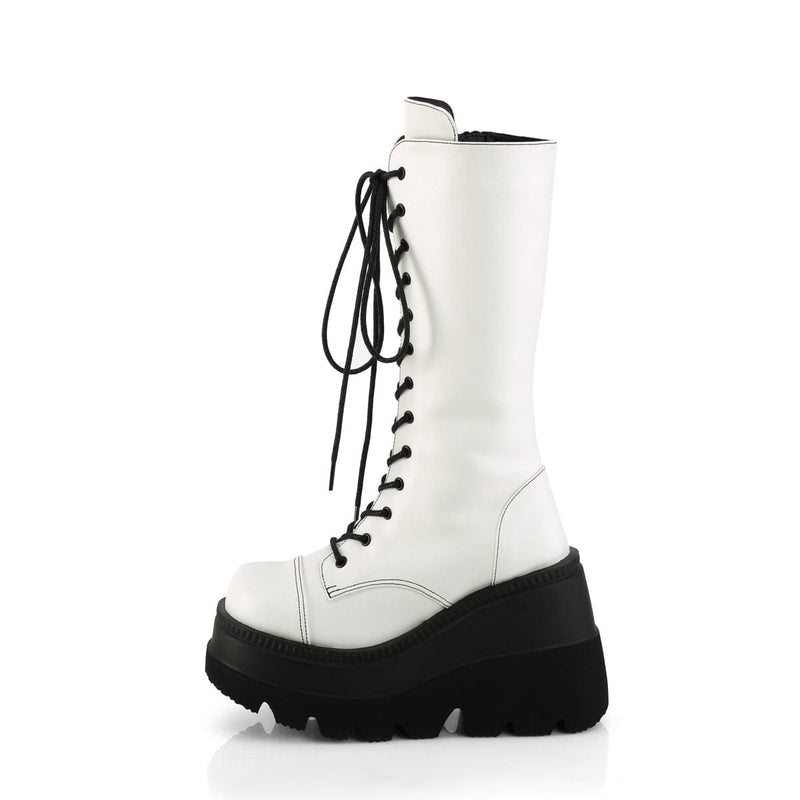 Demonia SHAKER-72 Mid-Calf Boot (White Vegan Leather)