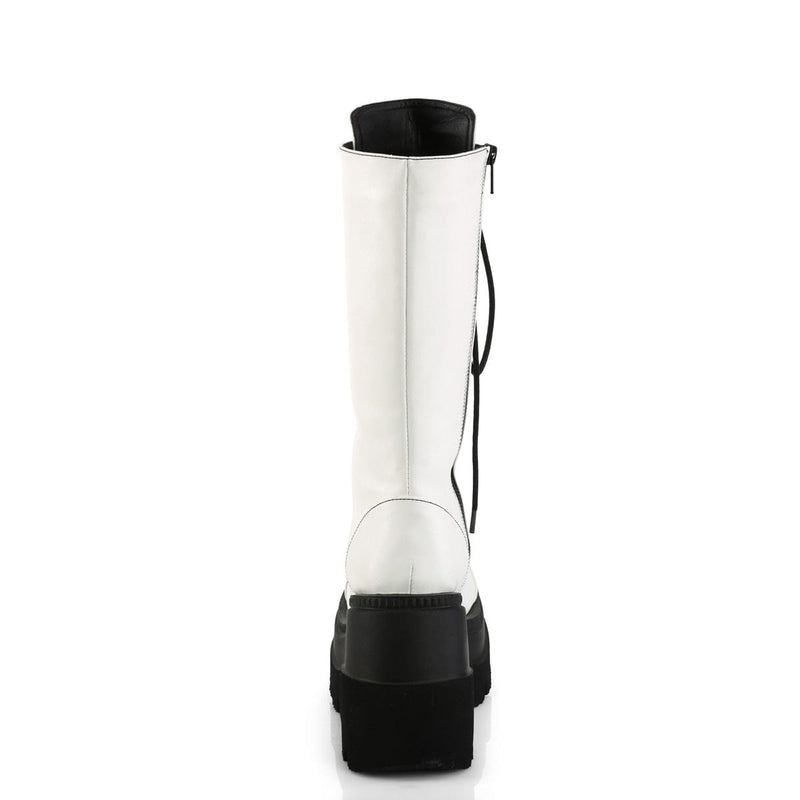 Demonia SHAKER-72 Mid-Calf Boot (White Vegan Leather)