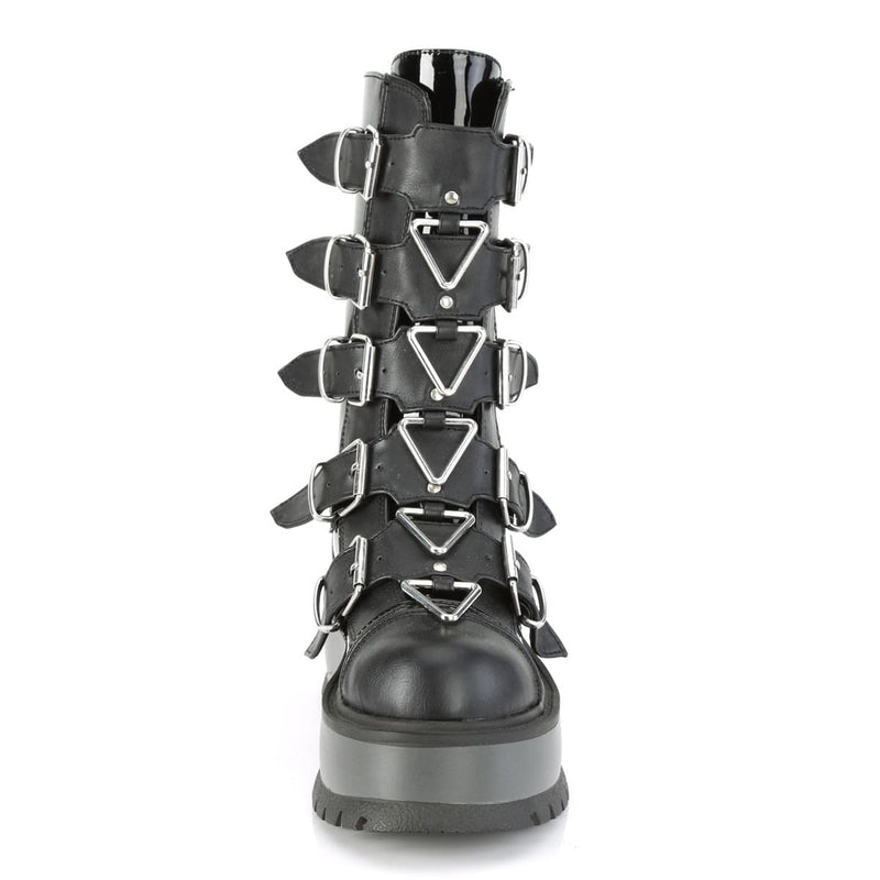 Demonia SLACKER-160 Mid-Calf Boot (Black Patent-Vegan Leather)