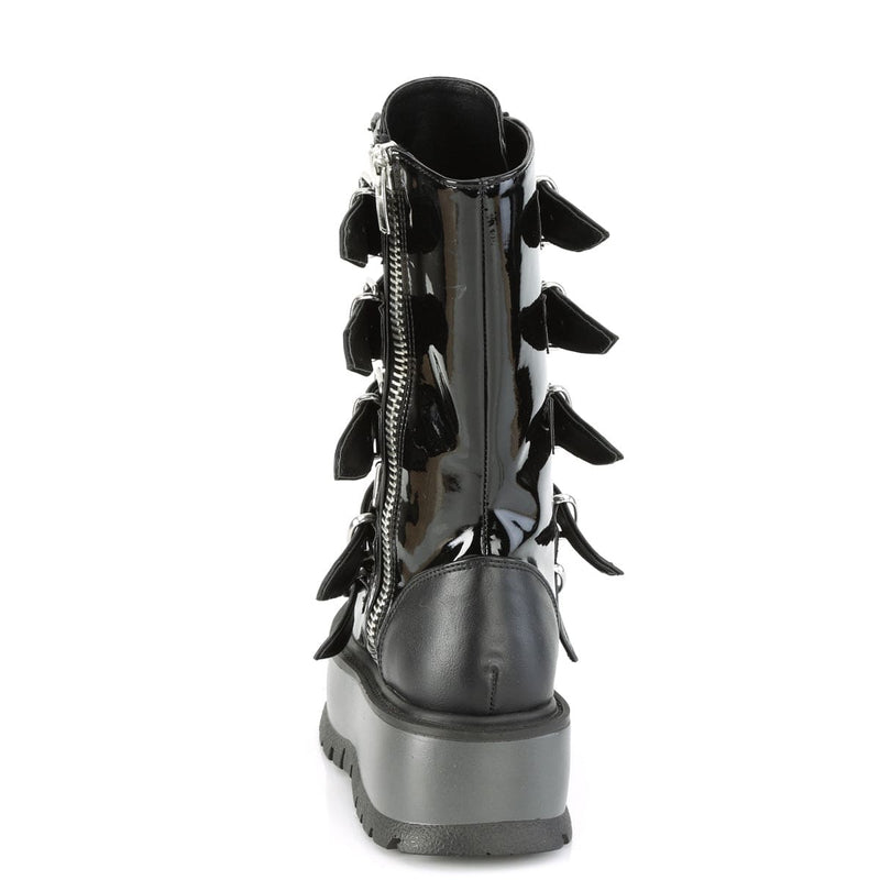 Demonia SLACKER-160 Mid-Calf Boot (Black Patent-Vegan Leather)