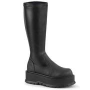 Demonia SLACKER-200 Knee High Boot (Black Stretch Vegan Leather)