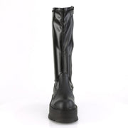 Demonia SLACKER-200 Knee High Boot (Black Stretch Vegan Leather)