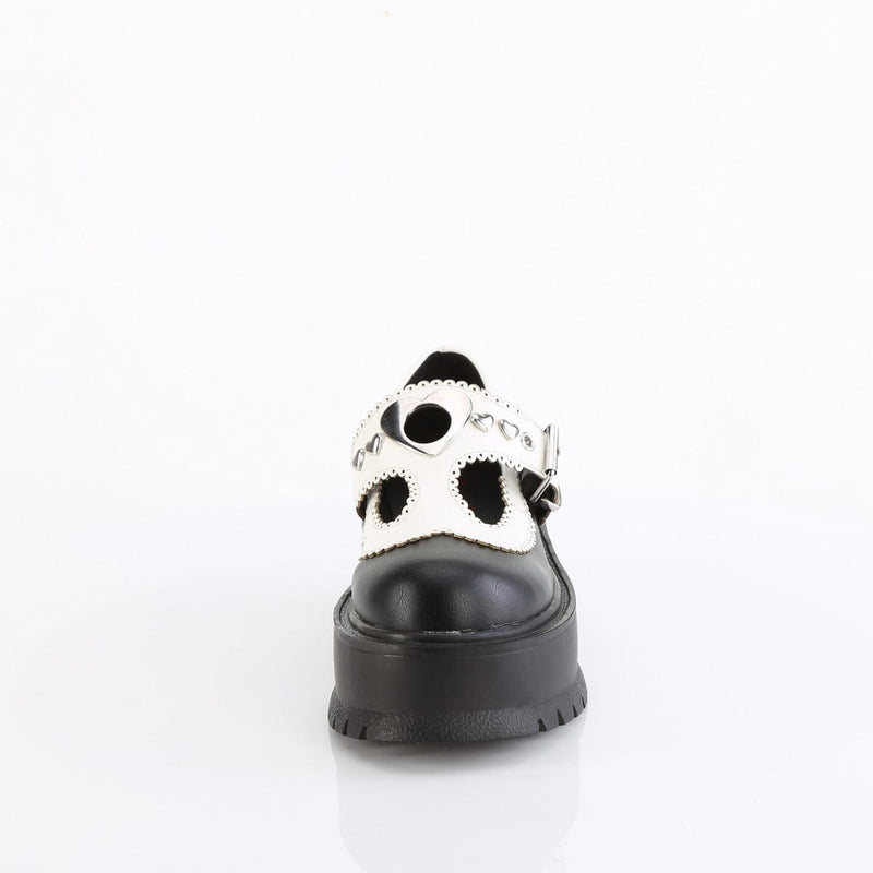Demonia SLACKER-23 Mary Jane (Black-White Vegan Leather)