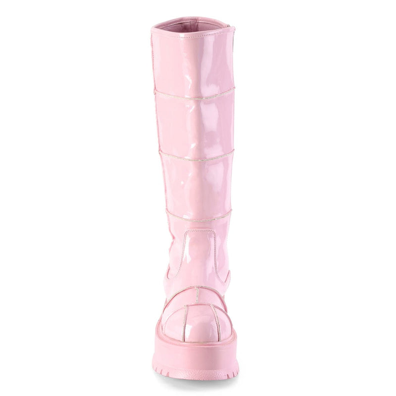 Demonia SLACKER-230 Knee High Boot (Baby Pink Hologram Patent)