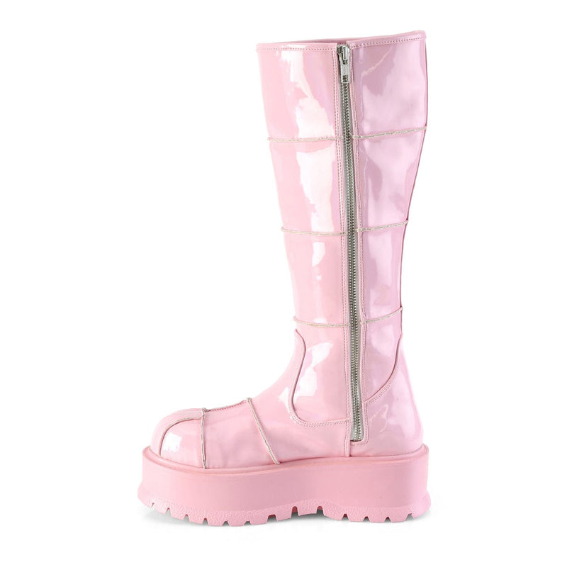 Demonia SLACKER-230 Knee High Boot (Baby Pink Hologram Patent)