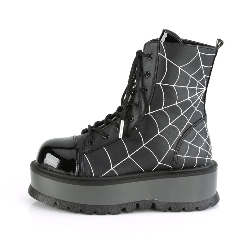 Demonia SLACKER-88 Ankle Boot (Black Vegan Leather- Patent)