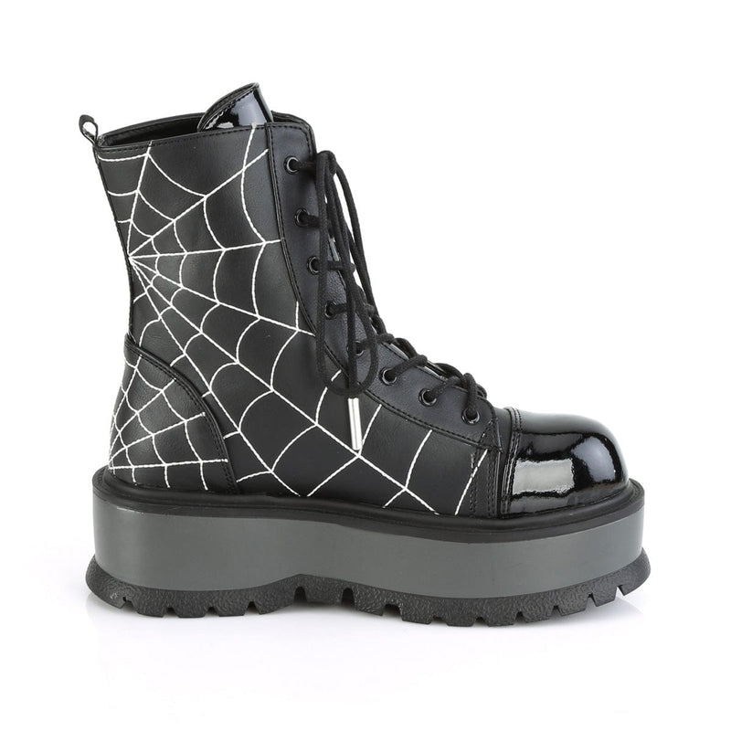 Demonia SLACKER-88 Ankle Boot (Black Vegan Leather- Patent)