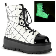 Demonia SLACKER-88 Ankle Boot (White Glow Vegan Leather-Black Patent)