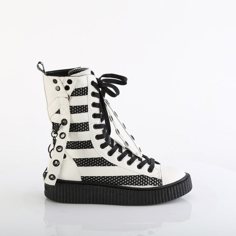 Demonia SNEEKER-325 Sneaker (White Vegan Leather-Fishnet)