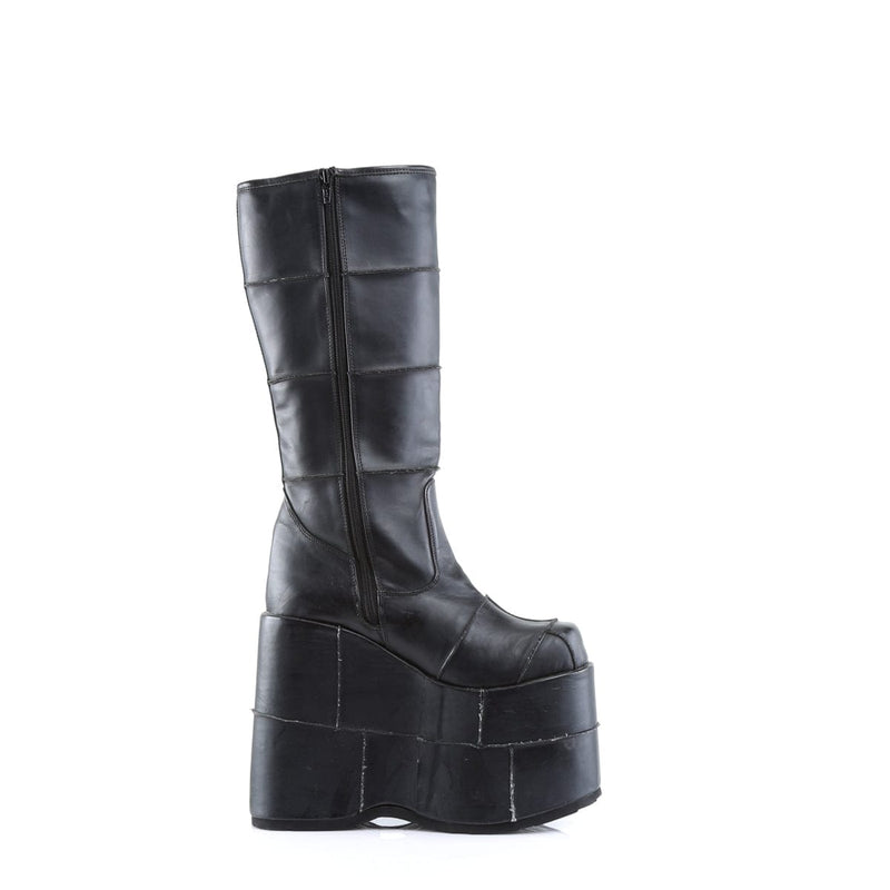 Demonia STACK-301 Knee High Boot (Black Vegan Leather)