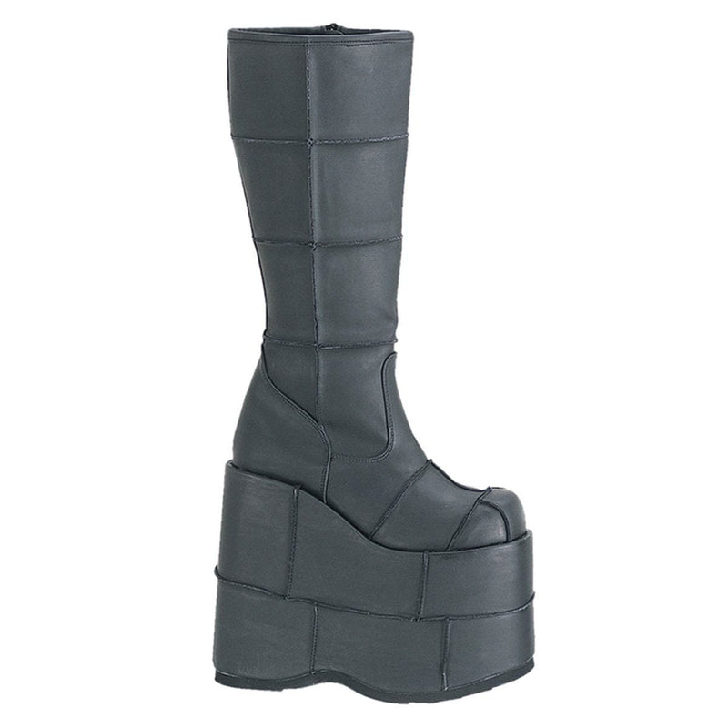 Demonia STACK-301 Knee High Boot (Black Vegan Leather)