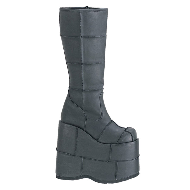 Demonia STACK-301 Knee High Boot (Black Vegan Leather)