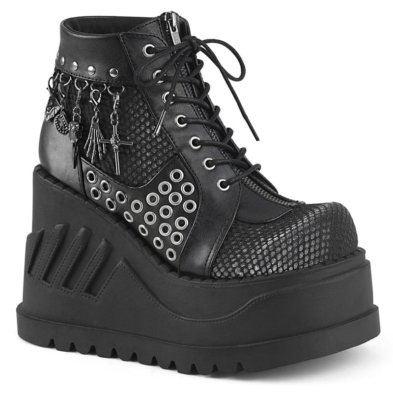 Demonia STOMP-18 Ankle Boot (Black Vegan Leather-Grey Velvet)