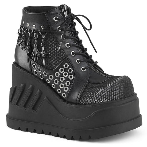 Demonia STOMP-18 Ankle Boot (Black Vegan Leather-Grey Velvet)