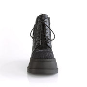 Demonia STOMP-18 Ankle Boot (Black Vegan Leather-Grey Velvet)