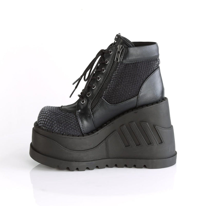 Demonia STOMP-18 Ankle Boot (Black Vegan Leather-Grey Velvet)
