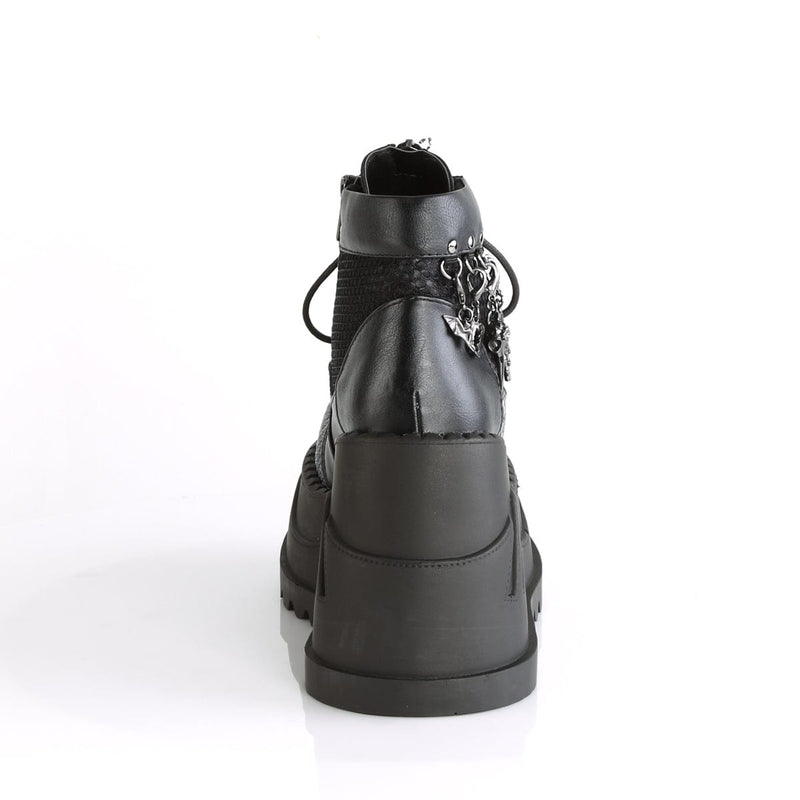 Demonia STOMP-18 Ankle Boot (Black Vegan Leather-Grey Velvet)