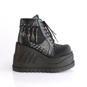 Demonia STOMP-18 Ankle Boot (Black Vegan Leather-Grey Velvet)