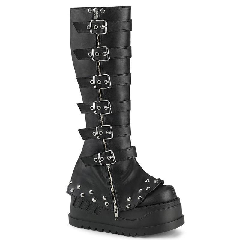 Demonia STOMP-223 Knee High Boot (Black Vegan Leather)