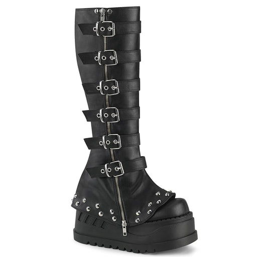 Demonia STOMP-223 Knee High Boot (Black Vegan Leather)