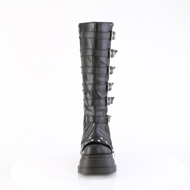 Demonia STOMP-223 Knee High Boot (Black Vegan Leather)