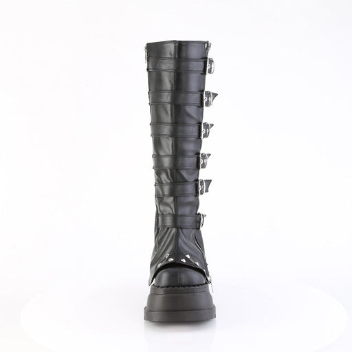 Demonia STOMP-223 Knee High Boot (Black Vegan Leather)