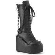 Demonia SWING-150 Knee High Boot (Black Stretch Vegan Leather)