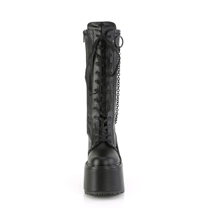Demonia SWING-150 Knee High Boot (Black Stretch Vegan Leather)
