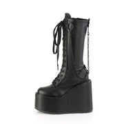 Demonia SWING-150 Knee High Boot (Black Stretch Vegan Leather)