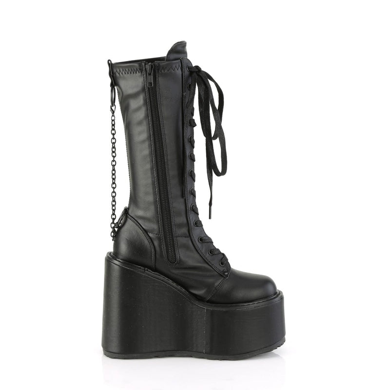 Demonia SWING-150 Knee High Boot (Black Stretch Vegan Leather)