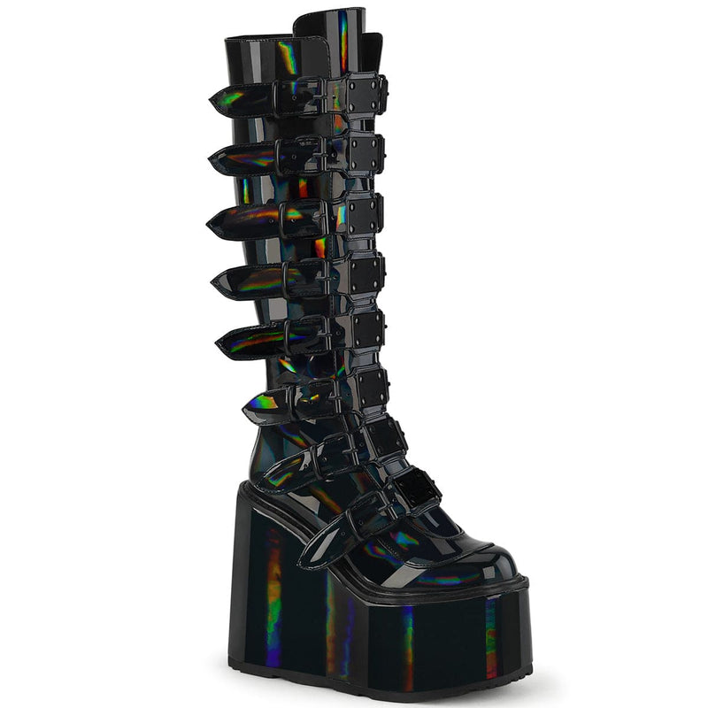 Demonia SWING-815 Knee High Boot (Black Holographic Patent)