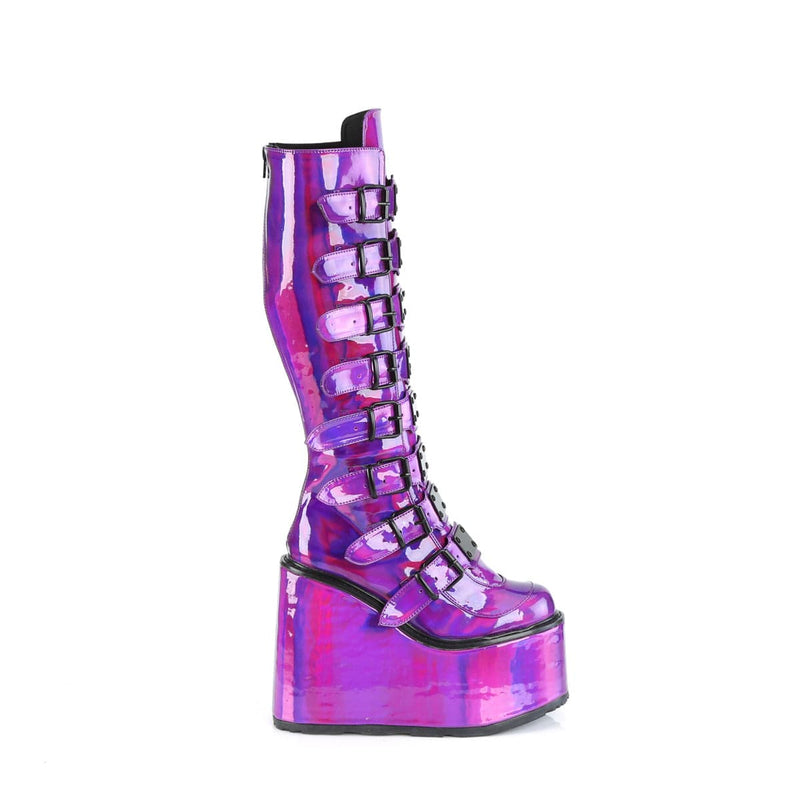 Demonia SWING-815 Knee High Boot (Purple Holographic Patent)