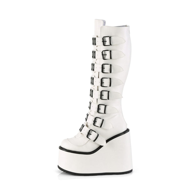 Demonia SWING-815 Knee High Boot (White Vegan Leather)