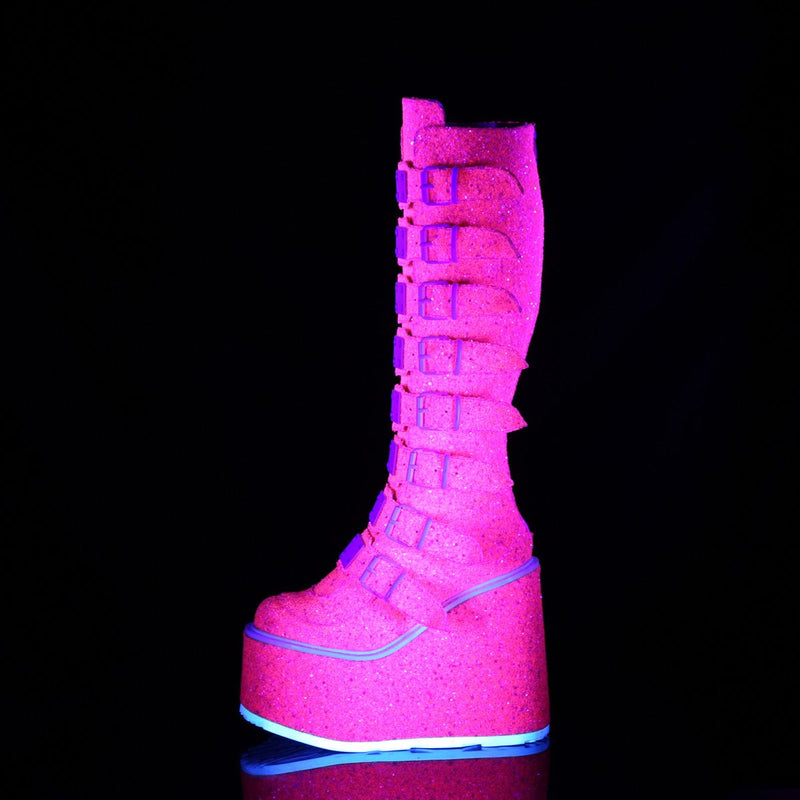 Demonia SWING-815UV Knee High Boot (Pink Glitter)