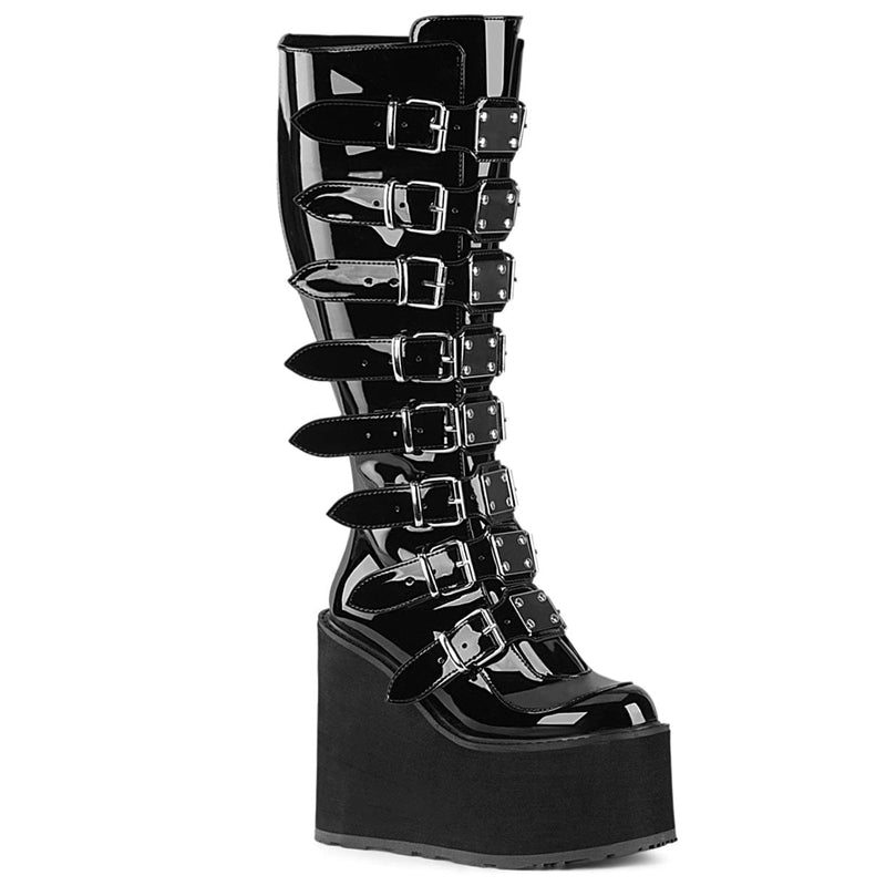 Demonia SWING-815WC Knee High Boot (Black Patent)