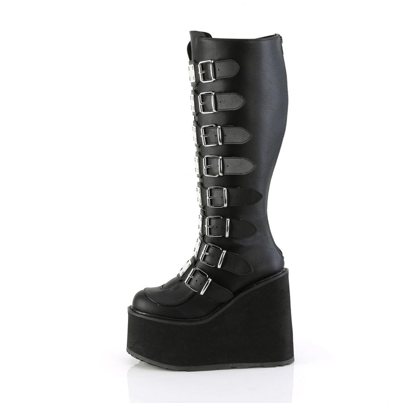 Demonia SWING-815WC Knee High Boot (Black Vegan Leather)