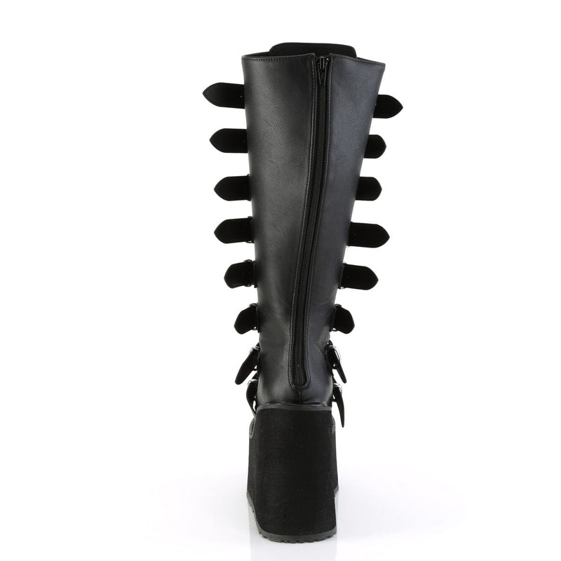 Demonia SWING-815WC Knee High Boot (Black Vegan Leather)