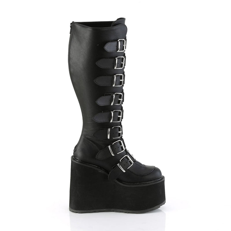 Demonia SWING-815WC Knee High Boot (Black Vegan Leather)