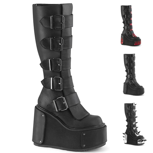 Demonia TRANSFORMER-800 Knee High Boot (Black Vegan Leather)